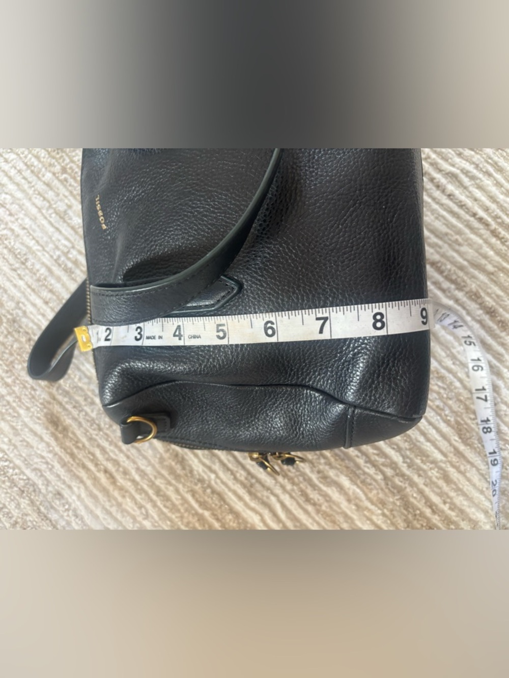 Fossil Blue  Pebbled Leather Shoulder Bag with Gold Logo - Picture 2 of 15